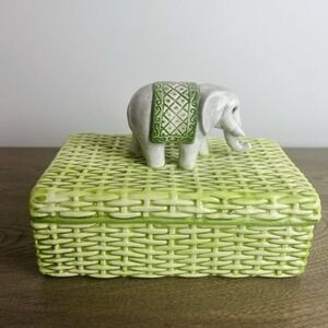 Vintage Italian Majolica Elephant Trinket Box San Marco Nove Italy 1970s Ceramic